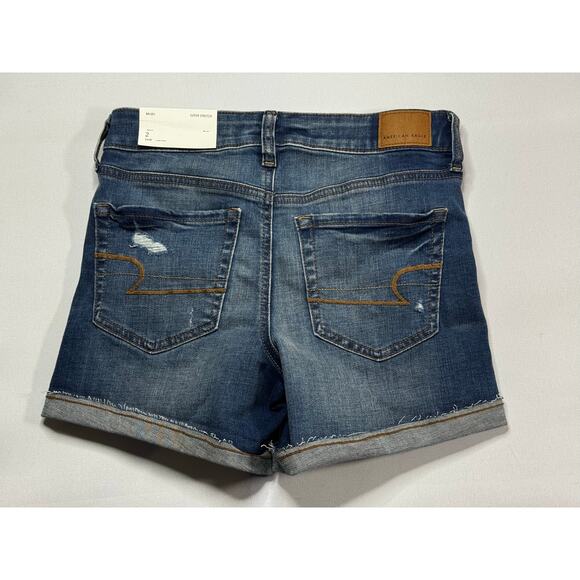 NWT American Eagle Women's Distressed Midi Cut-Off Denim Shorts - Size 2 (27x4) - Picture 2 of 8